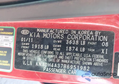 2011 Kia Rio Lx z USA, uszkodzony, nr VIN KNADH4A37B6951982